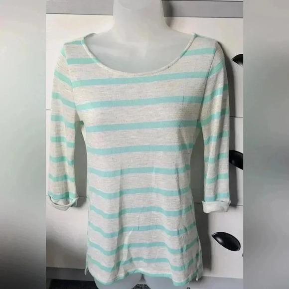 Ginger G striped scoop neck top, 3/4 sleeve, womens medium, lightweight stretchy - Picture 2 of 16